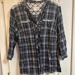 Christopher & Banks Blue Plaid Button-Up Shirt, size large